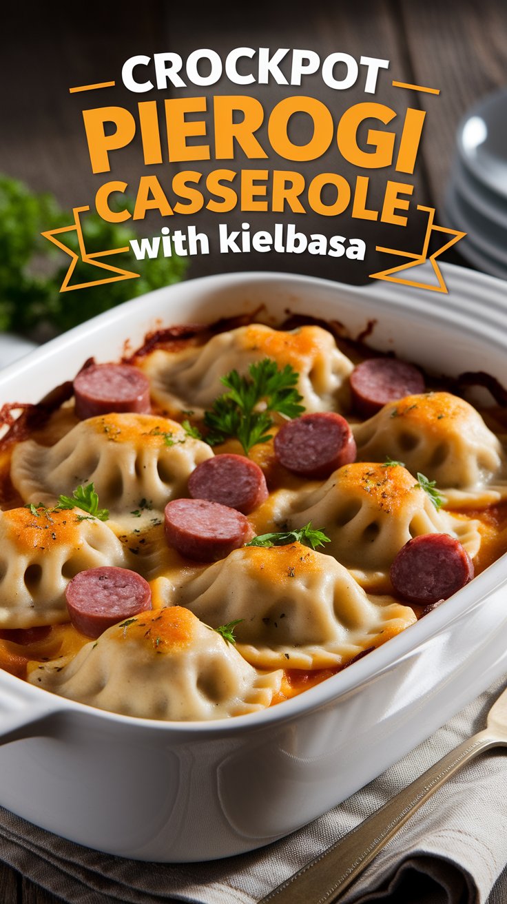 Crockpot Pierogi Casserole with Kielbasa